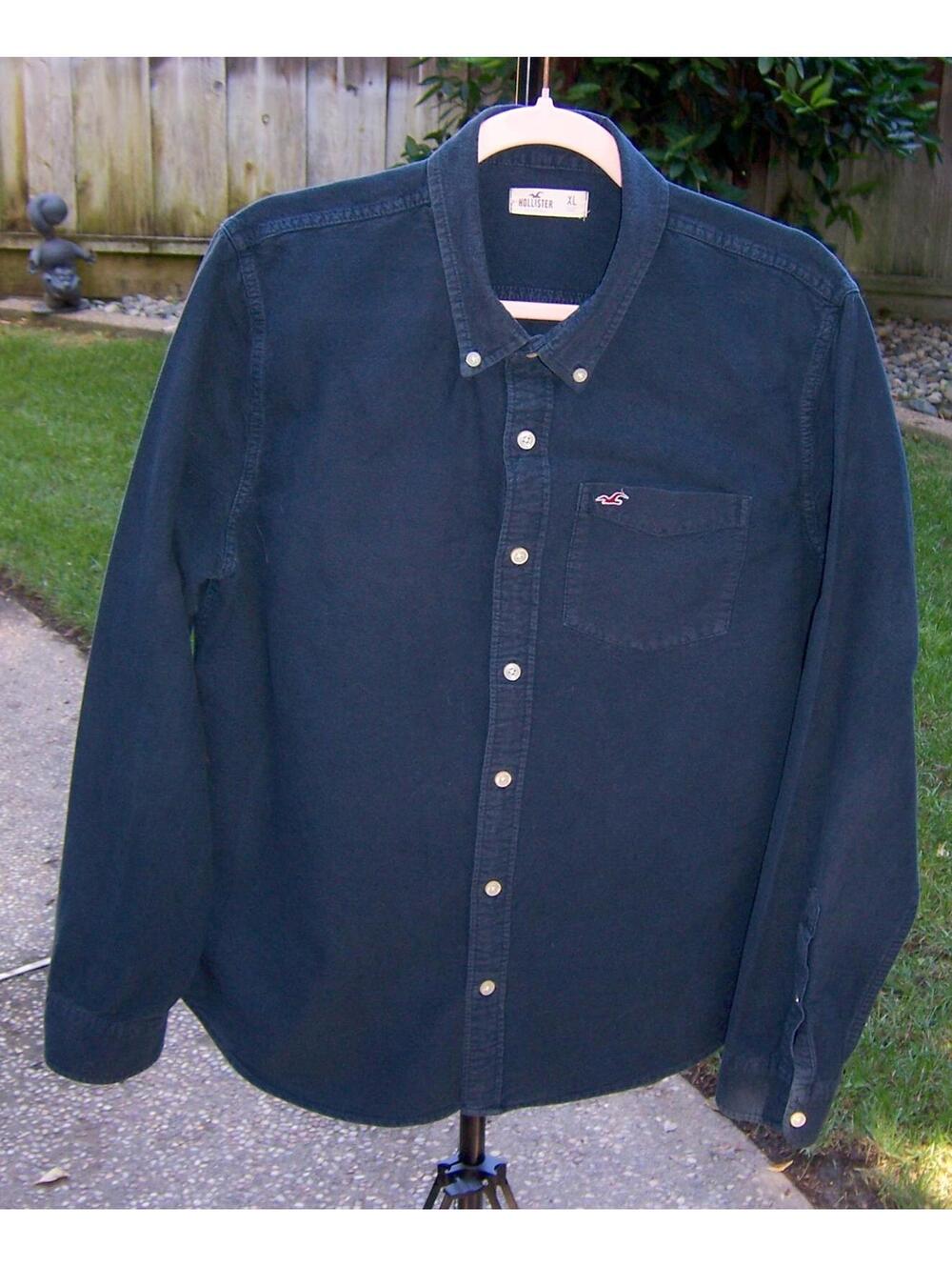 Hollister Long-Sleeve Cotton Button-Down Shirt -XL-Dark Navy